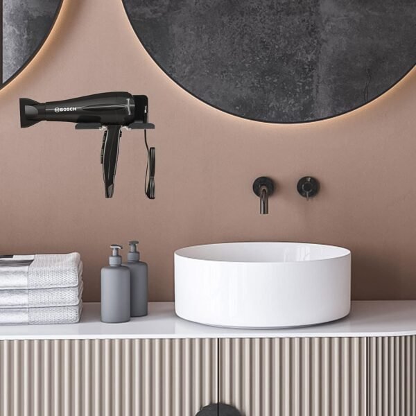 Hair Dryer Holder Wall Mounted Space Plastic Drill Blow Dryer Organizer Rack - Image 4