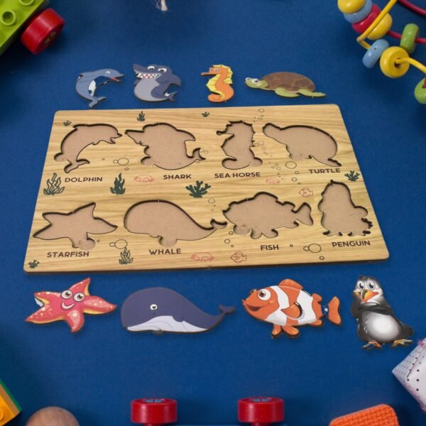Seawater Animal Wooden Puzzle Learning Educational Board (1 Set) - Image 4