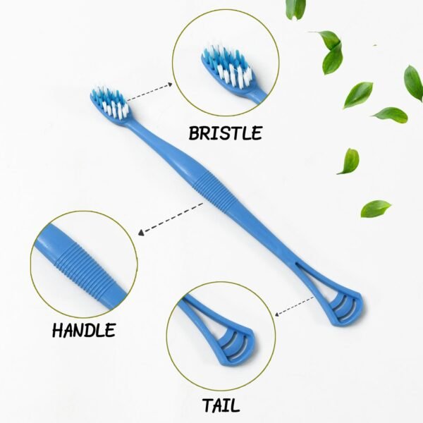 2-in-1 Tooth Brush with Tongue Scraper, Soft Bristle & Long Handle (8Pcs) Soft - Image 5