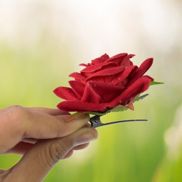 Flower Rose Hair Pin / Clip Velvet Flower Design (12 pcs Set / Red Color Only) - Image 2