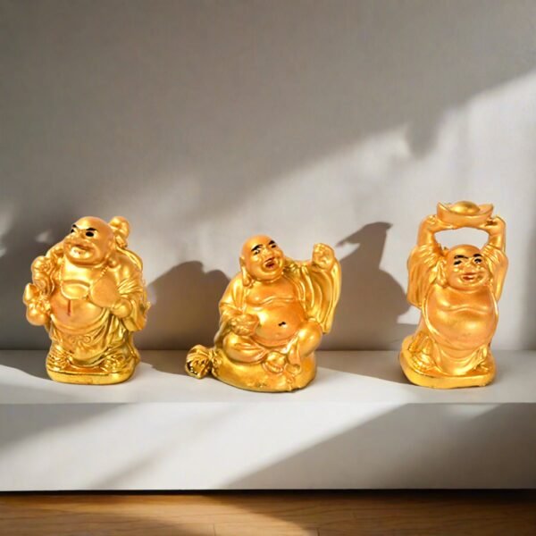 Golden Laughing Buddha Set Of Six Pieces Statue For Happiness, Wealth & Good - Image 5