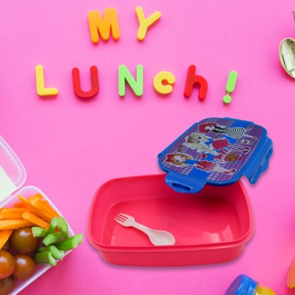 Cartoon Printed Plastic Lunch Box With Inside Small Box & Spoon for Kids, Air - Image 5