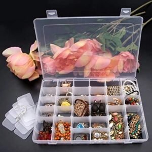 36 Grids Clear Plastic Organizer Jewelry Storage Box with Adjustable Dividers,