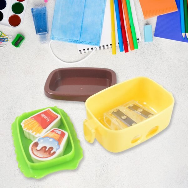 Plastic Burger Shape Small Size Double Hole Sharpener With Eraser (1 Set) - Image 4