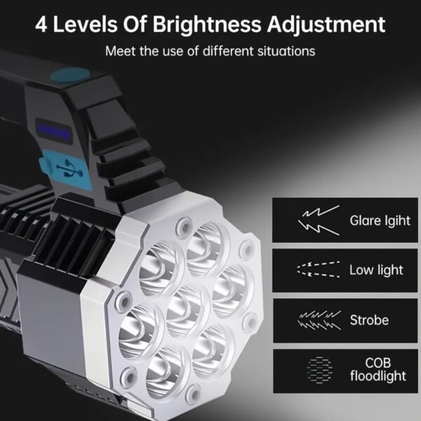 Portable Flashlight / Torch  COB 7LED Hand Light USB Rechargeable Light with - Image 3