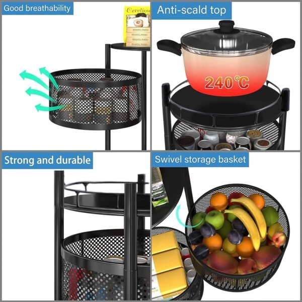 Metal Round High Quality Kitchen Trolley with Wheels (3 Layer / 1 Pc) - Image 3