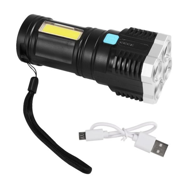 Multifunctional Strong 4 LED Torch Light, Portable Rechargeable Flashlight Long