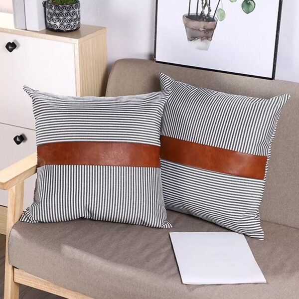 Pillow Covers, leather & cotton Cushion Covers (20  x  20 Inch / 1 Pair / 2 Pc)
