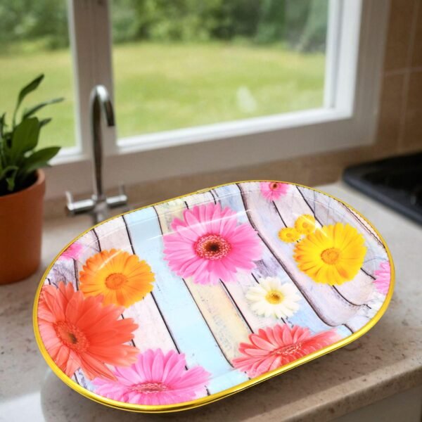 Medium Plastic Flower Printed Design Serving Tray (1 Pc / 31 x 21 CM / Mix - Image 4