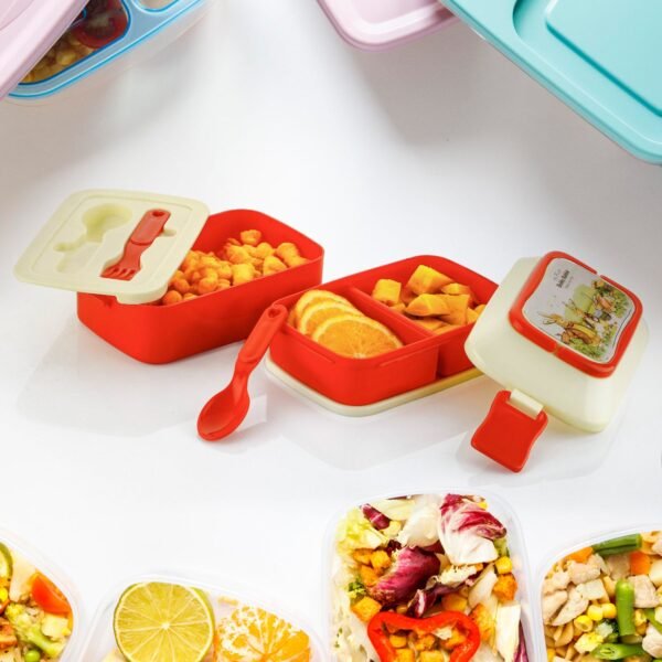 5621?Double Layer Lunch Box Stylish Lid Lunch Box With Fork & Spoon Lunch Box - Image 5