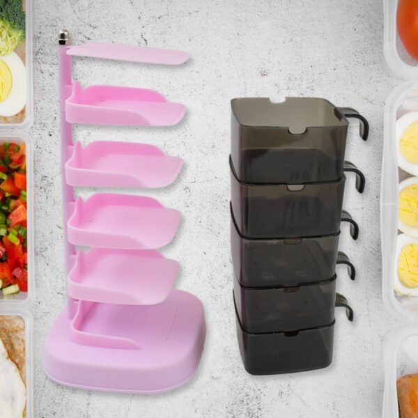 Rotating Spice Jars Vertical Rotatable Seasoning Box 5 Section / Tier With 5 - Image 4