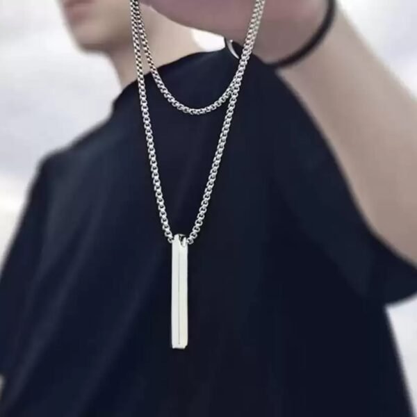 Plain Stick Shape Locket With Chain Stainless Steel Necklace (1 Pc) - Image 3