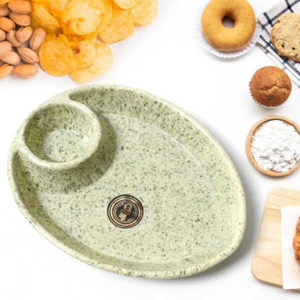 Ceramic Tea/Coffee Cup Set - Alpino 3-Piece with 2-Compartment Serving Platter - Image 5