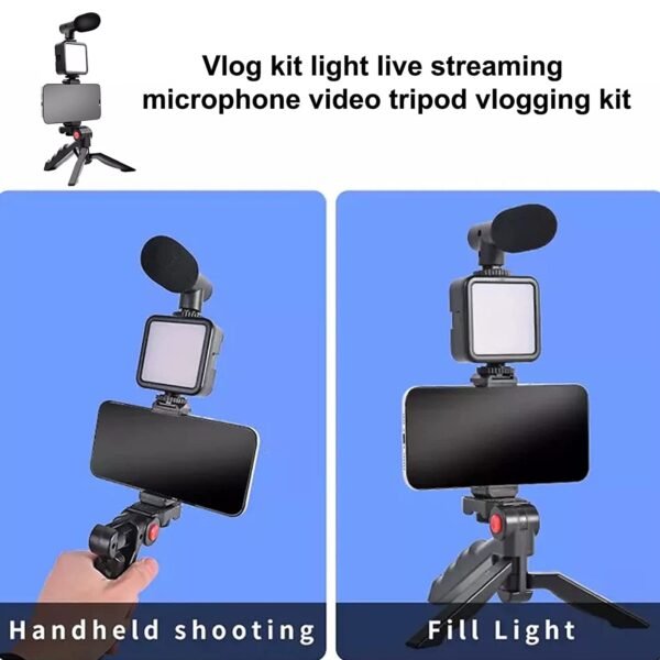Vlogging Kit for Video Making with Mic Mini Tripod Stand, LED Light & Phone - Image 5