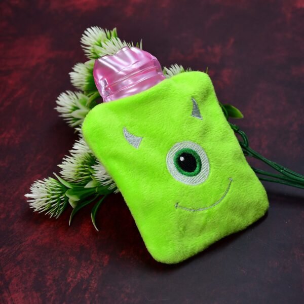 Green One-Eyed Monster Print Small Hot Water Bag with Cover for Pain Relief - Image 4