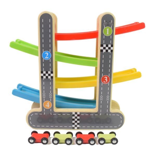 Car Racer Track Play set Wooden Click Clack Toys With 4 Mini Racers (1 Set) - Image 5