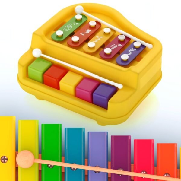 2 in 1 Baby Piano Xylophone Toy for Toddlers, 5 Multicolored Key Keyboard - Image 4