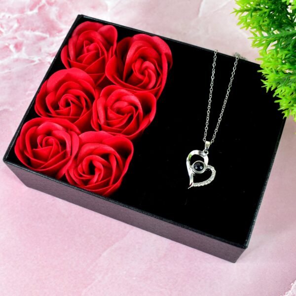 Rose Flower Gift Box, Handmade Eternal Rose with I Love You Necklace, - Image 3