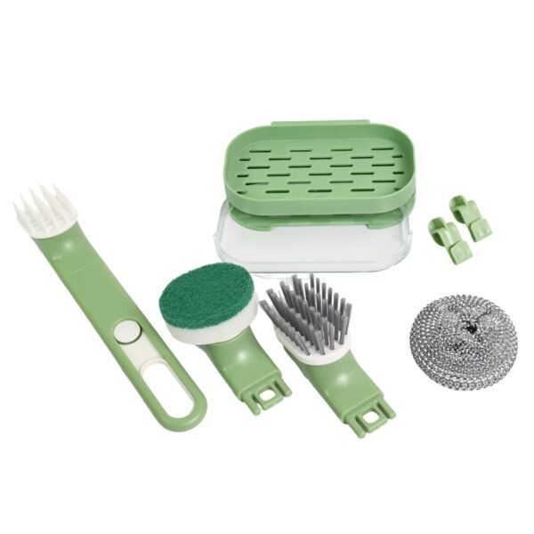 Dish Brush Set with Handle, Replacement Heads, Drain Tray in Kitchen (9 Pcs Set) - Image 5