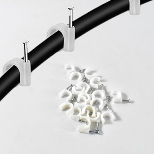 Wire Wall Clips, Plastic Cable Clips Round Wire Pins with Steel Nail (20 Pcs - Image 3