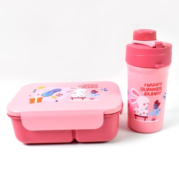 Plastic Lunch Box Leak Proof 2 Compartment with Bottle and Fork (1 Set / Mix - Image 5