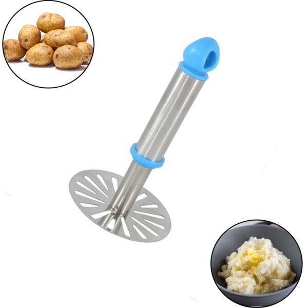 Ganesh Potato / Pav Bhaji Masher with Plastic Handle, Silver & Plastic - Oval - Image 3