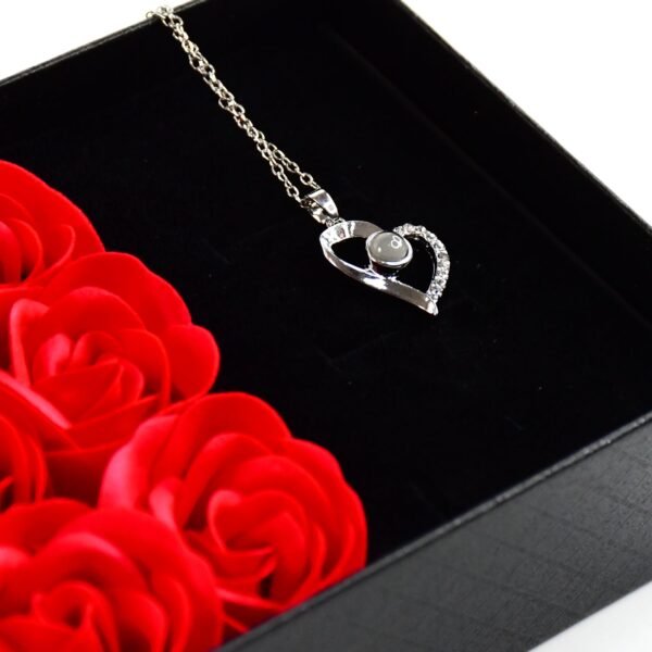 Rose Flower Gift Box, Handmade Eternal Rose with I Love You Necklace, - Image 4