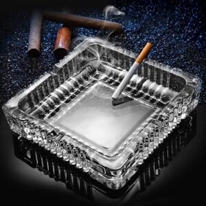 Square Glass Misti Crystal Quality Cigar Cigarette Ashtray Round Tabletop for