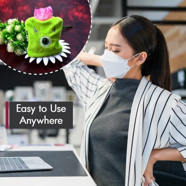 Green One-Eyed Monster Print Small Hot Water Bag with Cover for Pain Relief - Image 5