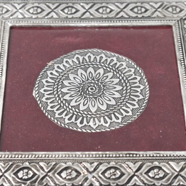 Silver - Square Pooja Chowki Patla / Bajot (20 x 20 CM / 1 Pc) - Image 3