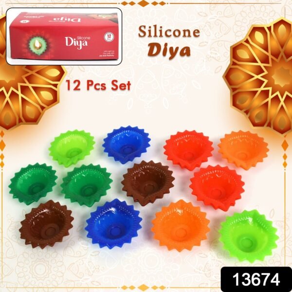 Silicone Diya for Diwali Attractive Design Colourful Diya Combo (12 Pcs Set) - Image 2
