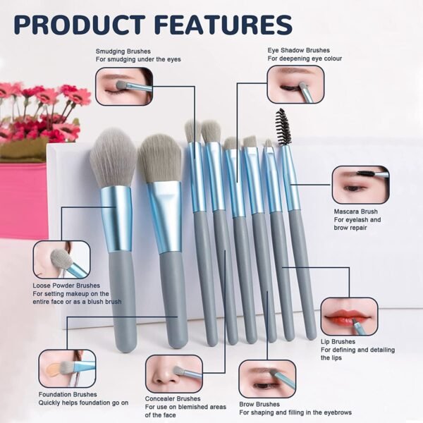 8-Piece Mini Makeup Brush Kit ? Portable Premium Synthetic Set with Case (Mix - Image 5