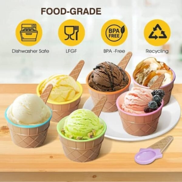 Premium Ice Cream Waffle Spoon Bowl Set (6-Piece , Color Box) - Image 5