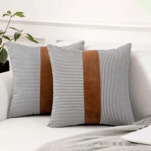 Pillow Covers, leather & cotton Cushion Covers (16  x  16 Inch / 1 Pair / 2 Pc)
