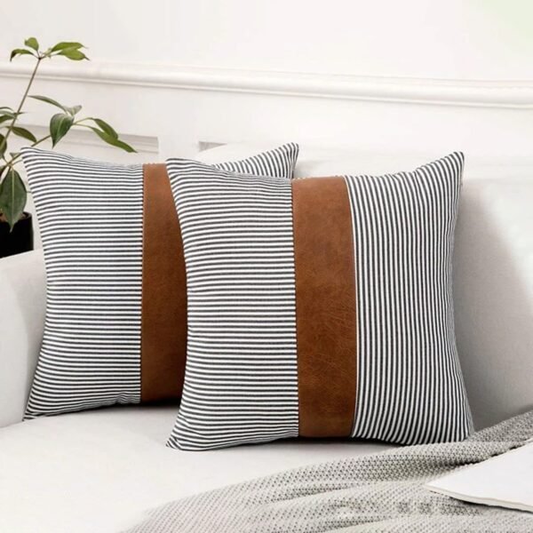 Pillow Covers, leather & cotton Cushion Covers (16  x  16 Inch / 1 Pair / 2 Pc)