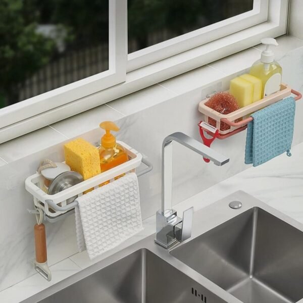 Multipurpose Platic Hanging Drain Rack Retractable Sponge Storage Hanging Rack - Image 5
