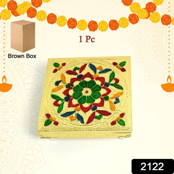 Handicraft Wood Chowki for Pooja , Wooden Bajot for Sitting, Multipurpose Stool - Image 2