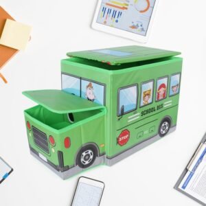 Foldable Bus Shape Toy Box Storage with Lid for Storage of Toys Basket Useful