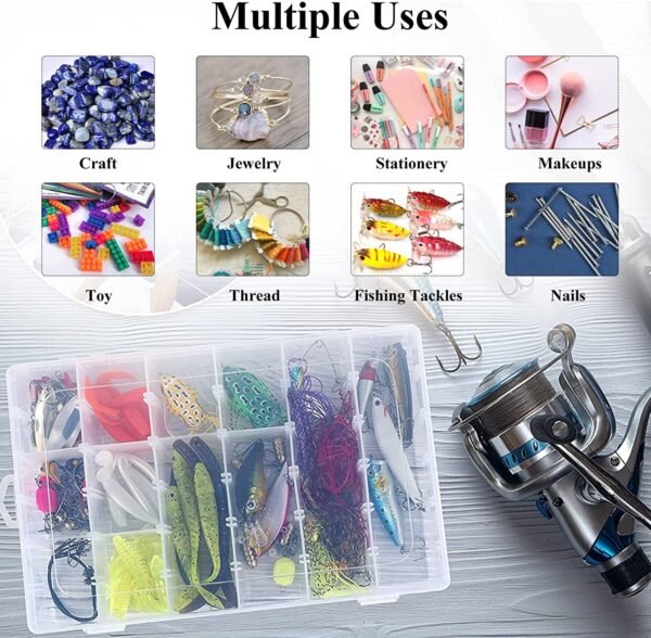 36 Grids Clear Plastic Organizer Jewelry Storage Box with Adjustable Dividers, - Image 5