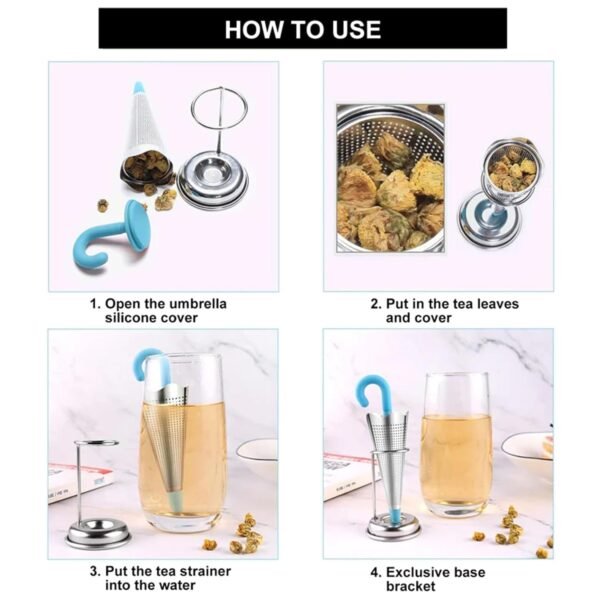 Reusable Cute Umbrella Tea Strainer With Tray / Stand (1 Pc) - Image 4