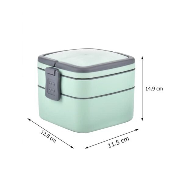 GREEN DOUBLE-LAYER PORTABLE LUNCH BOX STACKABLE WITH CARRYING HANDLE AND SPOON - Image 5
