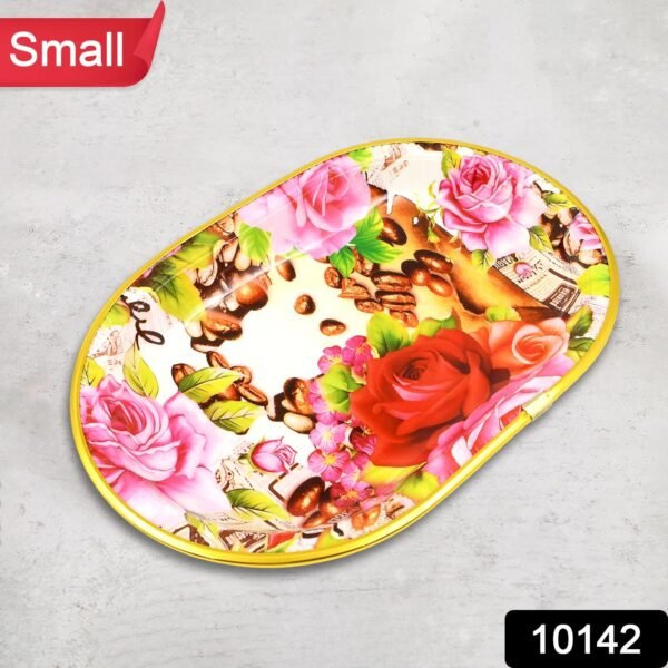 Small Plastic Flower Printed Design Serving Tray (1 Pc / 27 x 18 CM / Mix Color) - Image 2