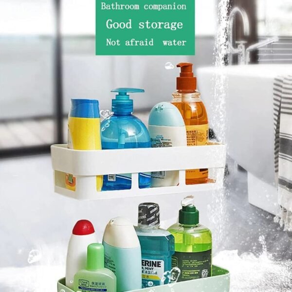 ABS Plastic Shower Corner Caddy Basket Shelf Rack with Wall Mounted Suction Cup - Image 5
