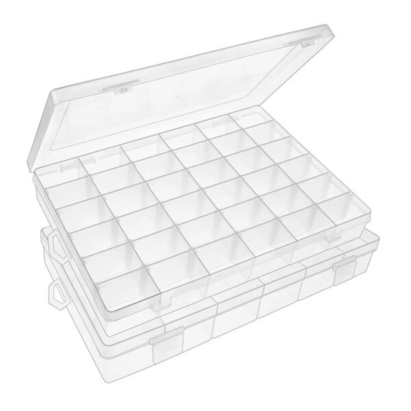 36 Grids Clear Plastic Organizer Jewelry Storage Box with Adjustable Dividers, - Image 4