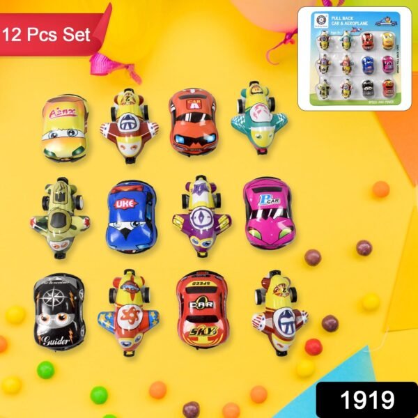 Mini Pull Back Car & Aeroplane PVC Plastic Pull Back Car Cartoon Toys (12 Pcs - Image 2