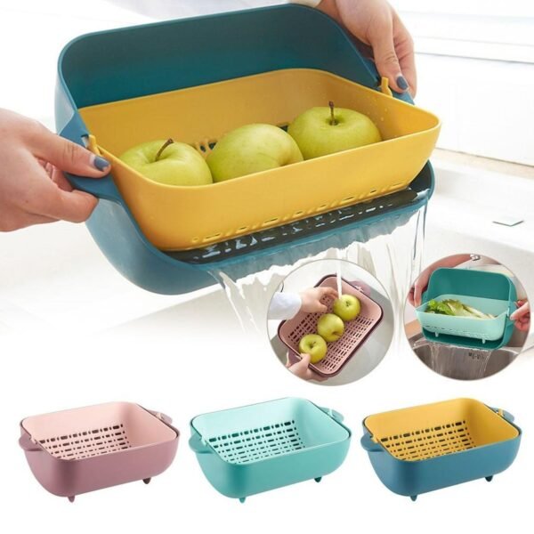 Multifunctional BPA Free Double Layered Plastic Rotatable Strainer Basket - Image 2