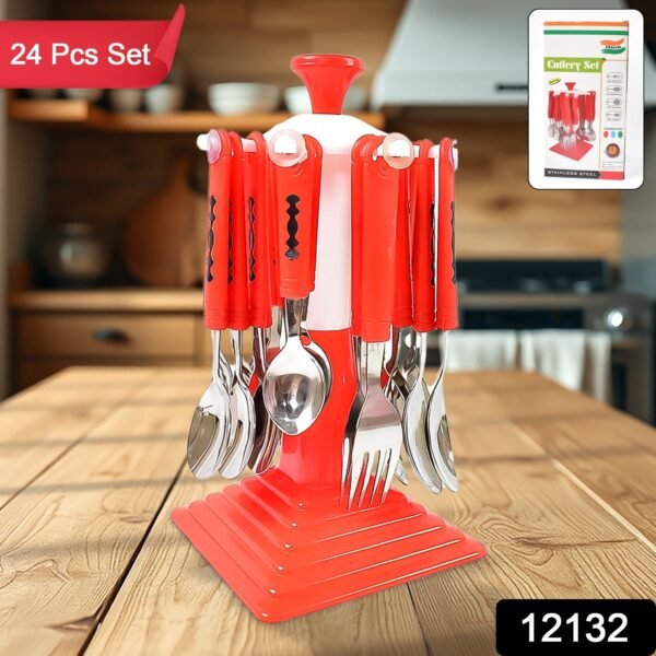 Classic Cutlery Set for Dining Table Stainless Steel 24-Piece Set With Stand (1 - Image 2