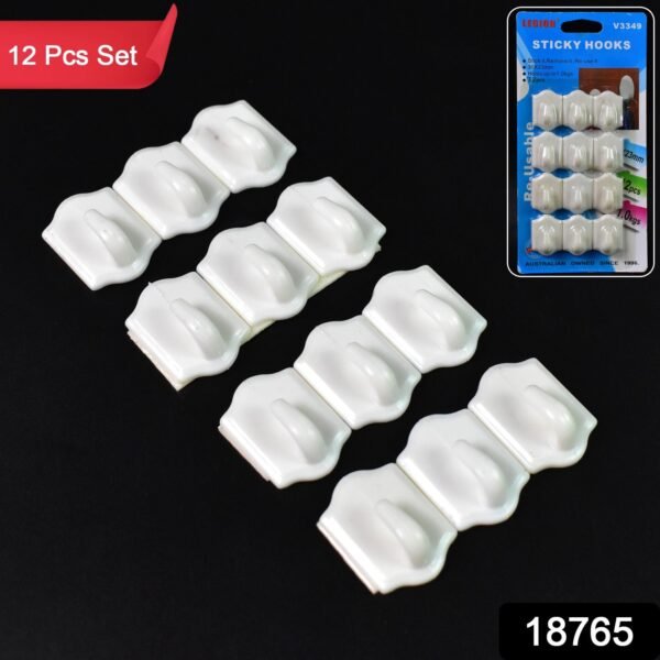 Small Adhesive Hooks for Wall Hanging Adhesive Hooks (12 pcs Set) - Image 2
