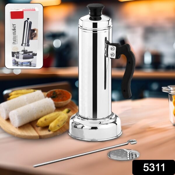 Puttu Maker Set with Steamer Plate & Pressure Cooker Top, Stainless Steel - Image 2
