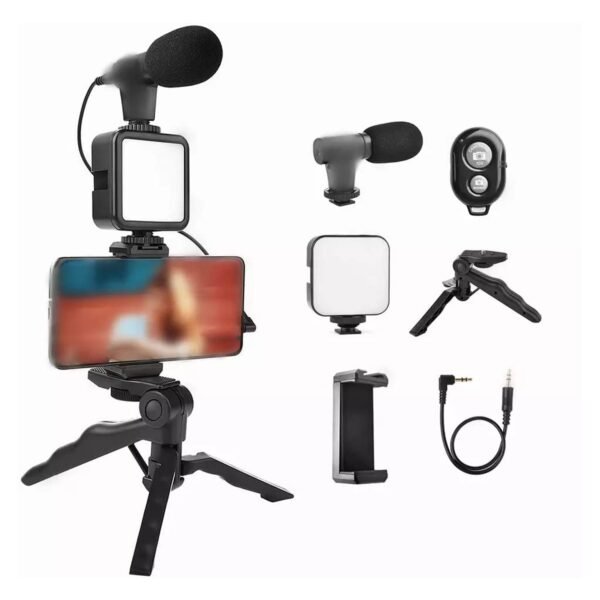 Vlogging Kit for Video Making with Mic Mini Tripod Stand, LED Light & Phone - Image 4